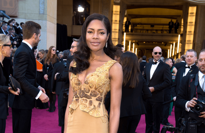 RSN embroidery work worn by Naomie Harris for the Red Carpet, Green Dress campaign ©